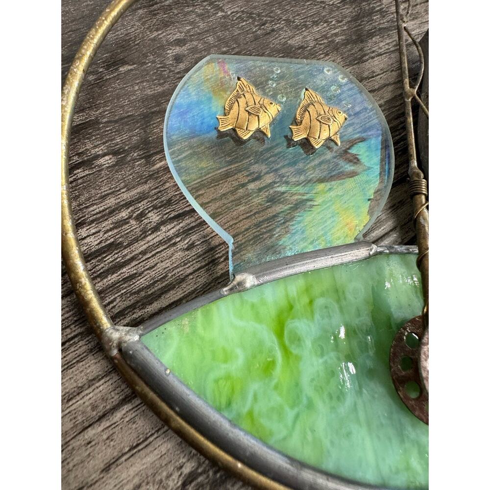 Primitive Black Cat Sun Catcher Stained Glass Window Fish Bowl Handmade 6 INCH - Picture 3 of 14